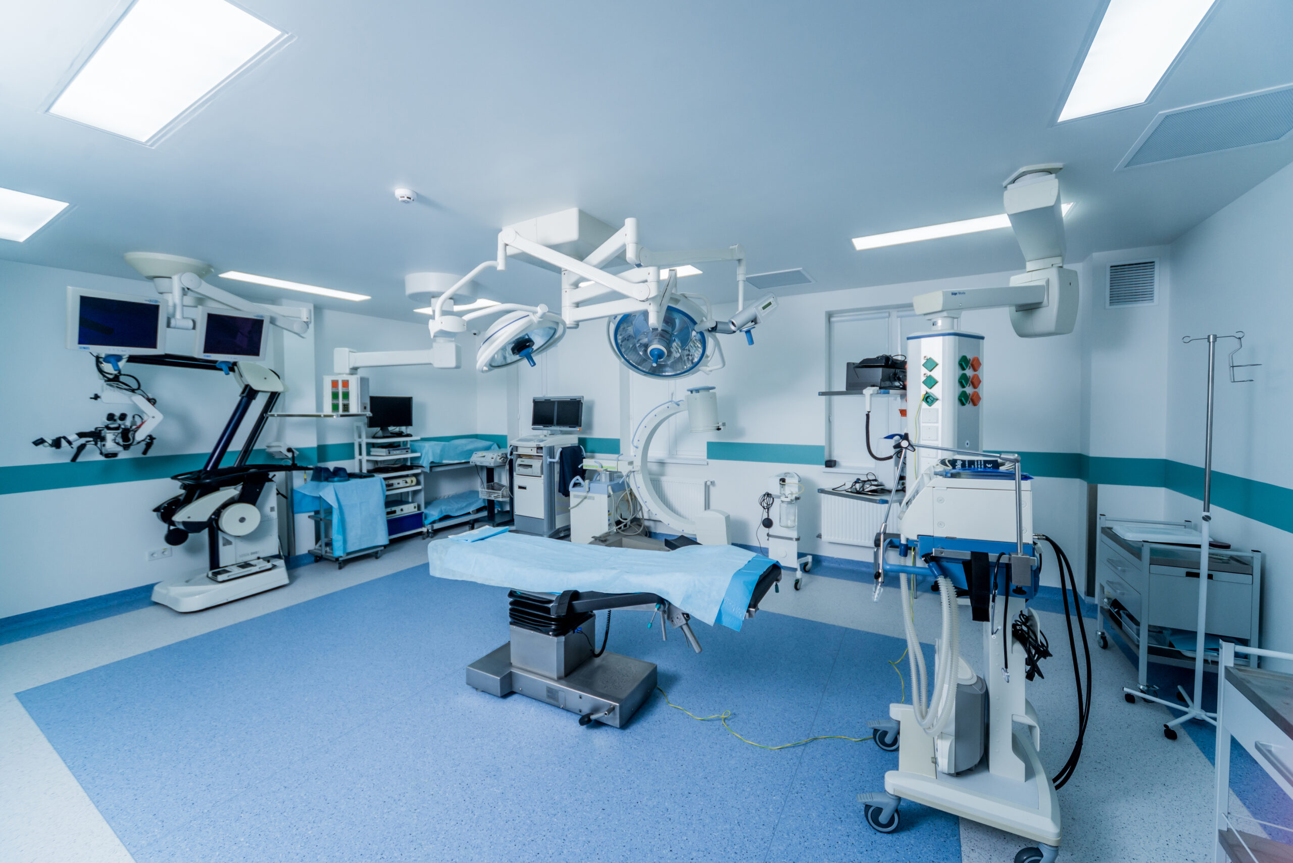 Modern equipment in operating room. Medical devices for neurosurgery. Background